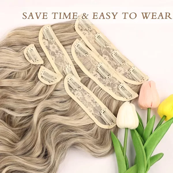 NAYOO Clip in Hair Extensions for Women 20 Inch Long Wavy Curly Dark Brown Hair Extension Full Head Synthetic Hair Extension Hairpieces