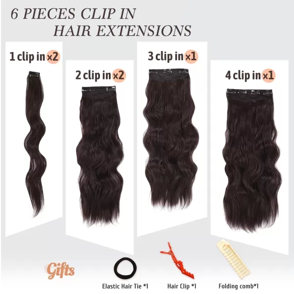 NAYOO Clip in Hair Extensions for Women 20 Inch Long Wavy Curly Dark Brown Hair Extension Full Head Synthetic Hair Extension Hairpieces