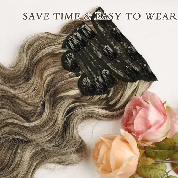NAYOO Clip in Hair Extensions for Women 20 Inch Long Wavy Curly Dark Brown Hair Extension Full Head Synthetic Hair Extension Hairpieces