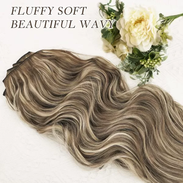NAYOO Clip in Hair Extensions for Women 20 Inch Long Wavy Curly Dark Brown Hair Extension Full Head Synthetic Hair Extension Hairpieces