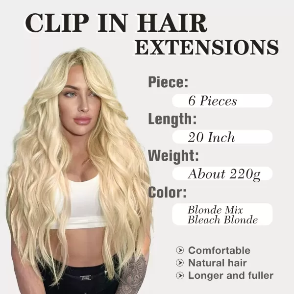 NAYOO Clip in Hair Extensions for Women 20 Inch Long Wavy Curly Dark Brown Hair Extension Full Head Synthetic Hair Extension Hairpieces