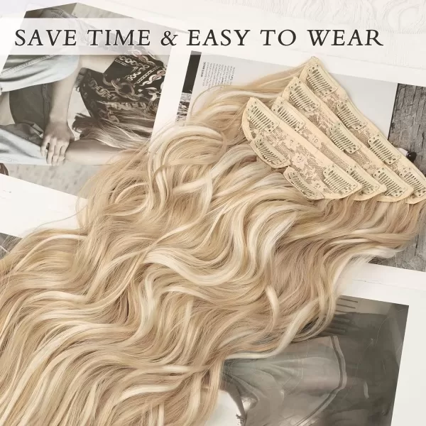 NAYOO Clip in Hair Extensions for Women 20 Inch Long Wavy Curly Dark Brown Hair Extension Full Head Synthetic Hair Extension Hairpieces