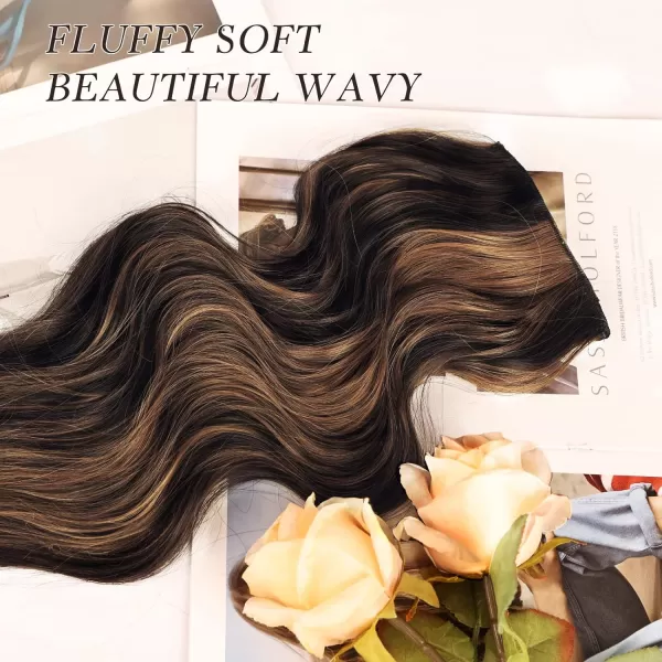 NAYOO Clip in Hair Extensions for Women 20 Inch Long Wavy Curly Dark Brown Hair Extension Full Head Synthetic Hair Extension Hairpieces