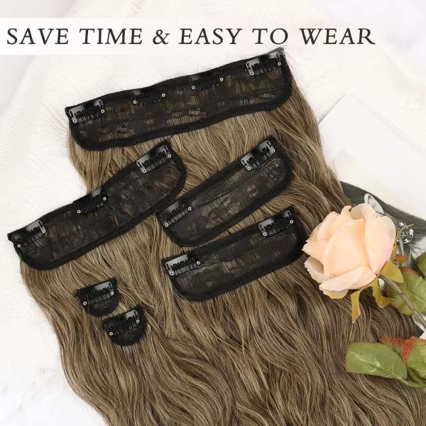NAYOO Clip in Hair Extensions for Women 20 Inch Long Wavy Curly Dark Brown Hair Extension Full Head Synthetic Hair Extension Hairpieces