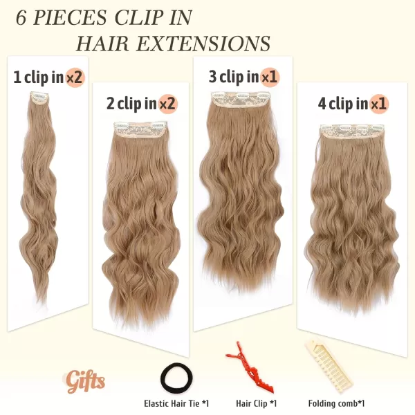 NAYOO Clip in Hair Extensions for Women 20 Inch Long Wavy Curly Dark Brown Hair Extension Full Head Synthetic Hair Extension Hairpieces