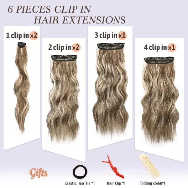 NAYOO Clip in Hair Extensions for Women 20 Inch Long Wavy Curly Dark Brown Hair Extension Full Head Synthetic Hair Extension Hairpieces