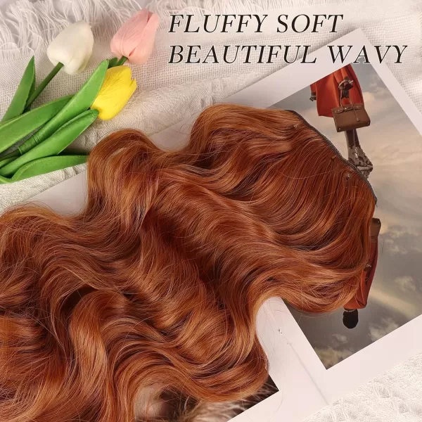 NAYOO Clip in Hair Extensions for Women 20 Inch Long Wavy Curly Dark Brown Hair Extension Full Head Synthetic Hair Extension Hairpieces