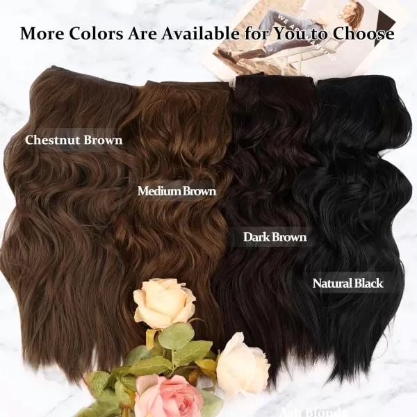 NAYOO Clip in Hair Extensions for Women 20 Inch Long Wavy Curly Dark Brown Hair Extension Full Head Synthetic Hair Extension Hairpieces