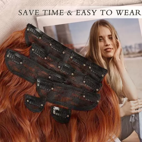 NAYOO Clip in Hair Extensions for Women 20 Inch Long Wavy Curly Dark Brown Hair Extension Full Head Synthetic Hair Extension Hairpieces