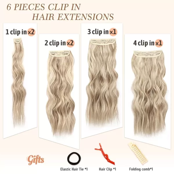 NAYOO Clip in Hair Extensions for Women 20 Inch Long Wavy Curly Dark Brown Hair Extension Full Head Synthetic Hair Extension Hairpieces