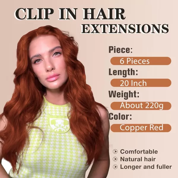 NAYOO Clip in Hair Extensions for Women 20 Inch Long Wavy Curly Dark Brown Hair Extension Full Head Synthetic Hair Extension Hairpieces