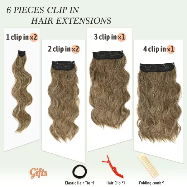 NAYOO Clip in Hair Extensions for Women 20 Inch Long Wavy Curly Dark Brown Hair Extension Full Head Synthetic Hair Extension Hairpieces
