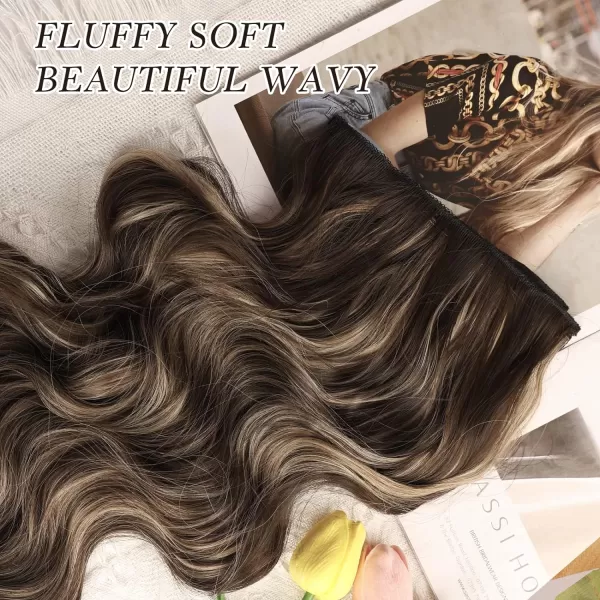 NAYOO Clip in Hair Extensions for Women 20 Inch Long Wavy Curly Dark Brown Hair Extension Full Head Synthetic Hair Extension Hairpieces