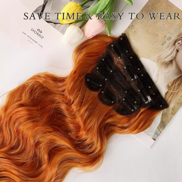 NAYOO Clip in Hair Extensions for Women 20 Inch Long Wavy Curly Dark Brown Hair Extension Full Head Synthetic Hair Extension Hairpieces