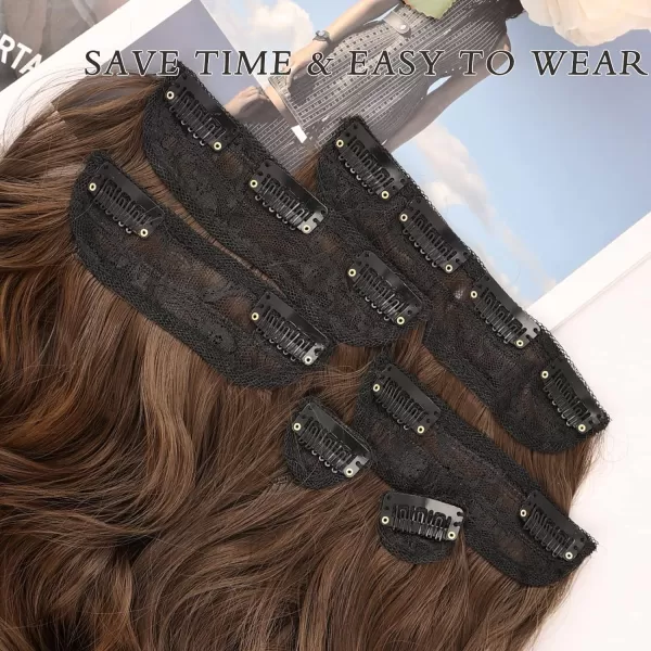 NAYOO Clip in Hair Extensions for Women 20 Inch Long Wavy Curly Dark Brown Hair Extension Full Head Synthetic Hair Extension Hairpieces