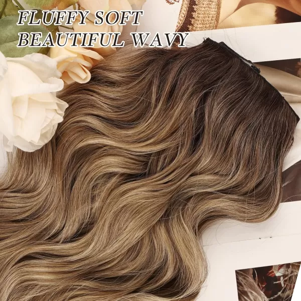 NAYOO Clip in Hair Extensions for Women 20 Inch Long Wavy Curly Dark Brown Hair Extension Full Head Synthetic Hair Extension Hairpieces