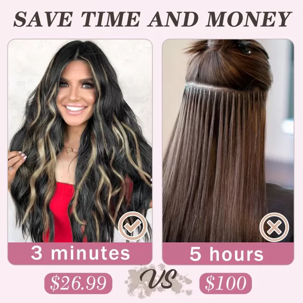 NAYOO Clip in Hair Extensions for Women 20 Inch Long Wavy Curly Dark Brown Hair Extension Full Head Synthetic Hair Extension Hairpieces