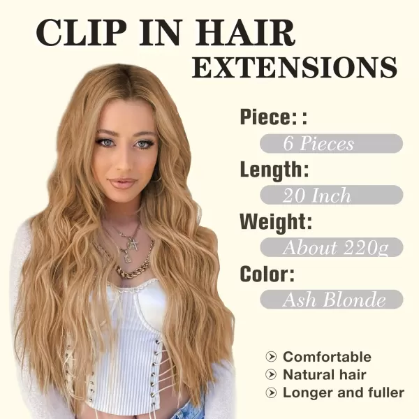 NAYOO Clip in Hair Extensions for Women 20 Inch Long Wavy Curly Dark Brown Hair Extension Full Head Synthetic Hair Extension Hairpieces