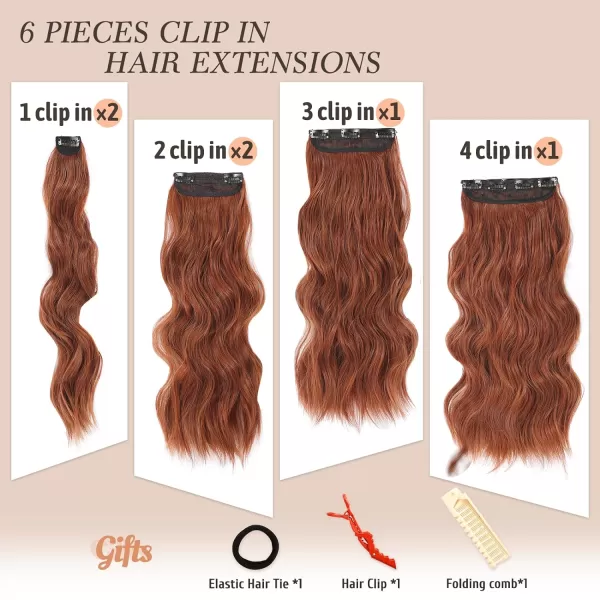 NAYOO Clip in Hair Extensions for Women 20 Inch Long Wavy Curly Dark Brown Hair Extension Full Head Synthetic Hair Extension Hairpieces