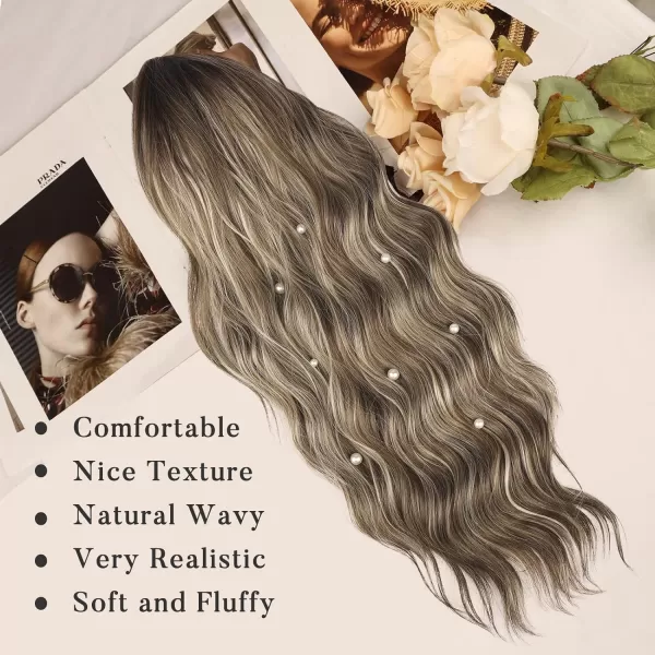 NAYOO Long Brown Wigs with Bangs for Women Curly Wavy Hair Wigs Heat Resistant Synthetic Fiber Wigs for Daily Party Use 26 Inches 