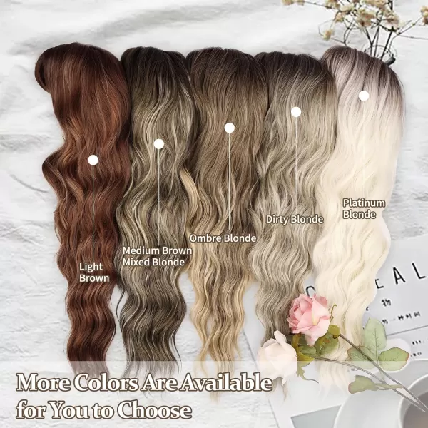 NAYOO Long Brown Wigs with Bangs for Women Curly Wavy Hair Wigs Heat Resistant Synthetic Fiber Wigs for Daily Party Use 26 Inches 