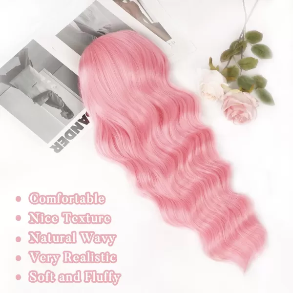 NAYOO Long Brown Wigs with Bangs for Women Curly Wavy Hair Wigs Heat Resistant Synthetic Fiber Wigs for Daily Party Use 26 Inches 