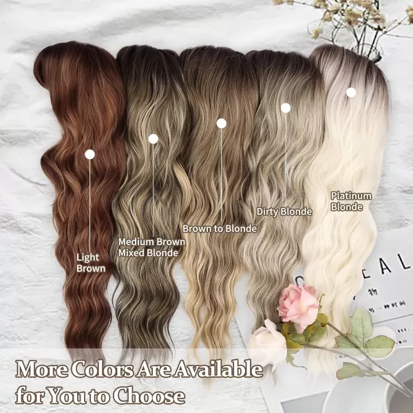 NAYOO Long Brown Wigs with Bangs for Women Curly Wavy Hair Wigs Heat Resistant Synthetic Fiber Wigs for Daily Party Use 26 Inches 