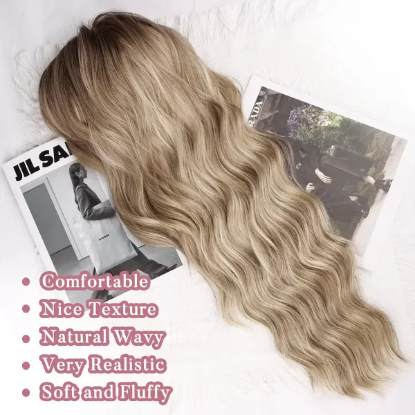 NAYOO Long Brown Wigs with Bangs for Women Curly Wavy Hair Wigs Heat Resistant Synthetic Fiber Wigs for Daily Party Use 26 Inches 