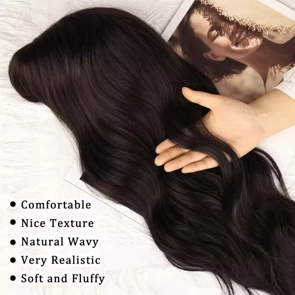 NAYOO Long Brown Wigs with Bangs for Women Curly Wavy Hair Wigs Heat Resistant Synthetic Fiber Wigs for Daily Party Use 26 Inches 