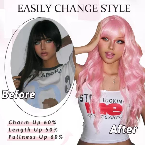 NAYOO Long Brown Wigs with Bangs for Women Curly Wavy Hair Wigs Heat Resistant Synthetic Fiber Wigs for Daily Party Use 26 Inches 