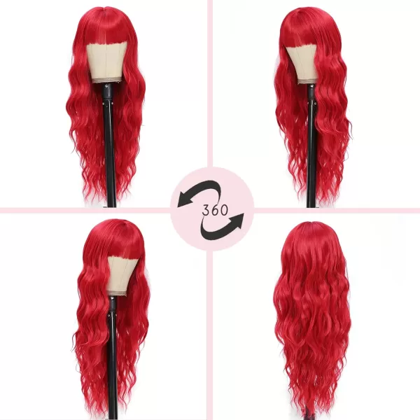 NAYOO Long Brown Wigs with Bangs for Women Curly Wavy Hair Wigs Heat Resistant Synthetic Fiber Wigs for Daily Party Use 26 Inches 
