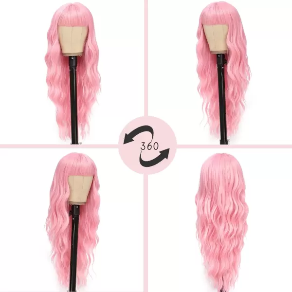 NAYOO Long Brown Wigs with Bangs for Women Curly Wavy Hair Wigs Heat Resistant Synthetic Fiber Wigs for Daily Party Use 26 Inches 
