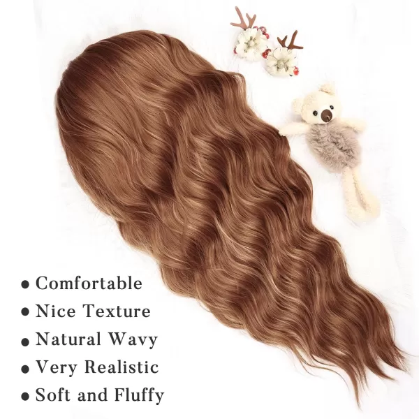 NAYOO Long Brown Wigs with Bangs for Women Curly Wavy Hair Wigs Heat Resistant Synthetic Fiber Wigs for Daily Party Use 26 Inches 