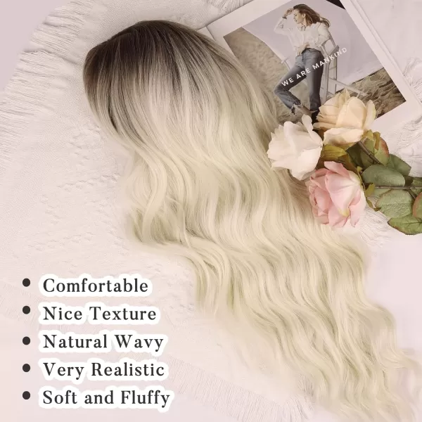 NAYOO Long Brown Wigs with Bangs for Women Curly Wavy Hair Wigs Heat Resistant Synthetic Fiber Wigs for Daily Party Use 26 Inches 
