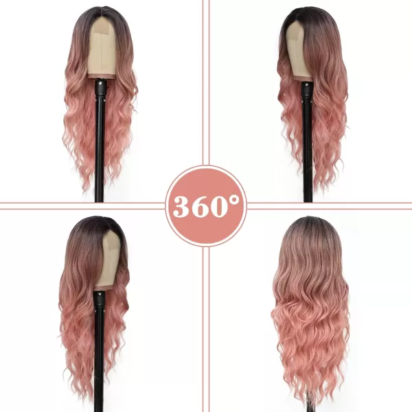 NAYOO Long Dark Brown Wavy Wig for Women 26 Inch Middle Part Curly Wavy Wig Natural Looking Synthetic Heat Resistant Fiber Wig for Daily Party Use 