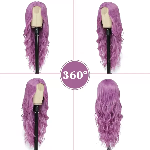 NAYOO Long Dark Brown Wavy Wig for Women 26 Inch Middle Part Curly Wavy Wig Natural Looking Synthetic Heat Resistant Fiber Wig for Daily Party Use 