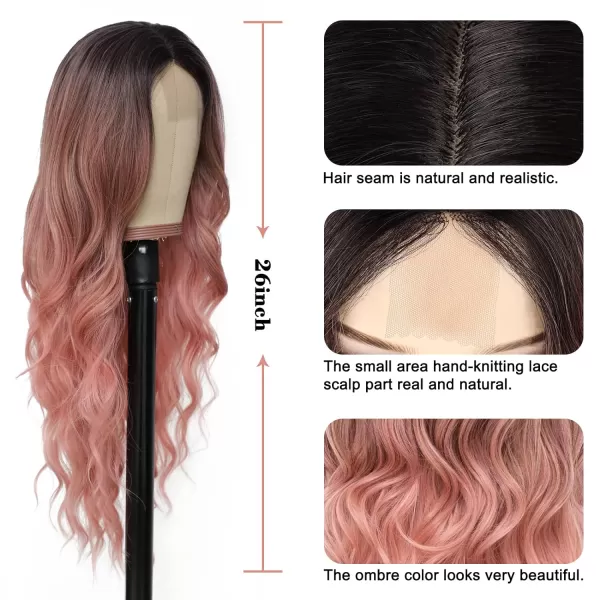 NAYOO Long Dark Brown Wavy Wig for Women 26 Inch Middle Part Curly Wavy Wig Natural Looking Synthetic Heat Resistant Fiber Wig for Daily Party Use 