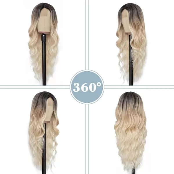 NAYOO Long Dark Brown Wavy Wig for Women 26 Inch Middle Part Curly Wavy Wig Natural Looking Synthetic Heat Resistant Fiber Wig for Daily Party Use 