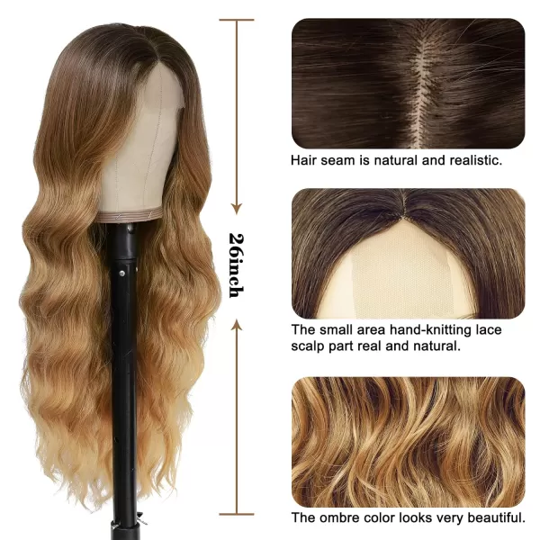 NAYOO Long Dark Brown Wavy Wig for Women 26 Inch Middle Part Curly Wavy Wig Natural Looking Synthetic Heat Resistant Fiber Wig for Daily Party Use 