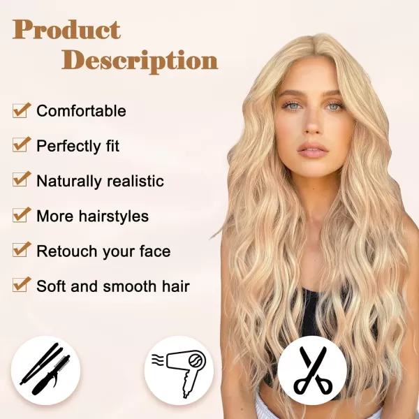 NAYOO Long Dark Brown Wavy Wig for Women 26 Inch Middle Part Curly Wavy Wig Natural Looking Synthetic Heat Resistant Fiber Wig for Daily Party Use 