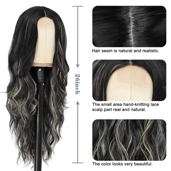 NAYOO Long Dark Brown Wavy Wig for Women 26 Inch Middle Part Curly Wavy Wig Natural Looking Synthetic Heat Resistant Fiber Wig for Daily Party Use 