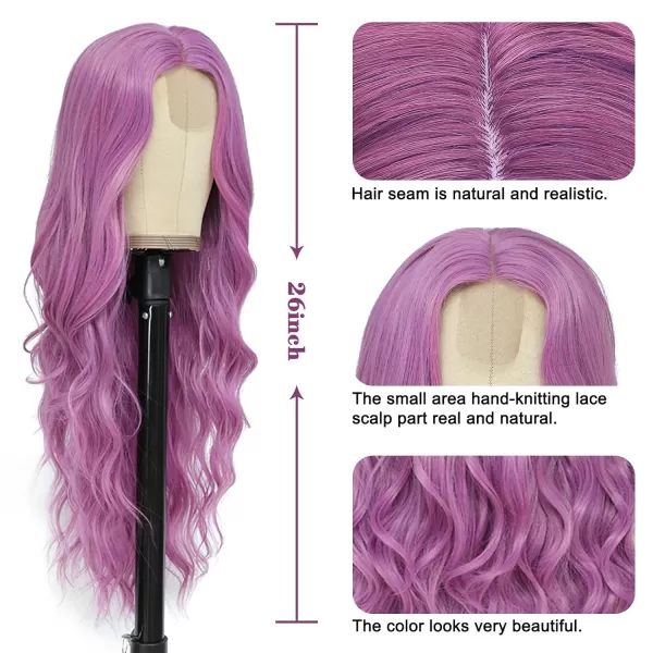 NAYOO Long Dark Brown Wavy Wig for Women 26 Inch Middle Part Curly Wavy Wig Natural Looking Synthetic Heat Resistant Fiber Wig for Daily Party Use 