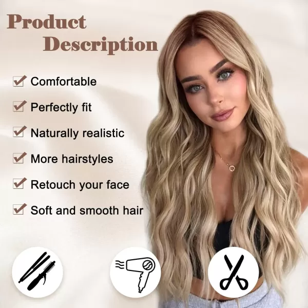 NAYOO Long Dark Brown Wavy Wig for Women 26 Inch Middle Part Curly Wavy Wig Natural Looking Synthetic Heat Resistant Fiber Wig for Daily Party Use 