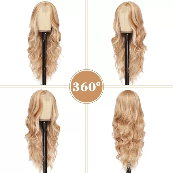 NAYOO Long Dark Brown Wavy Wig for Women 26 Inch Middle Part Curly Wavy Wig Natural Looking Synthetic Heat Resistant Fiber Wig for Daily Party Use 