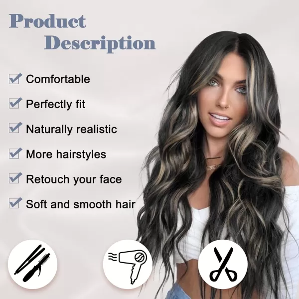 NAYOO Long Dark Brown Wavy Wig for Women 26 Inch Middle Part Curly Wavy Wig Natural Looking Synthetic Heat Resistant Fiber Wig for Daily Party Use 