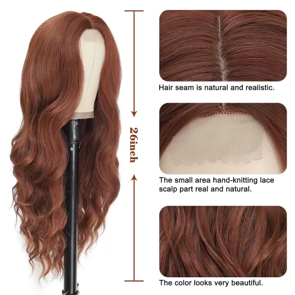 NAYOO Long Dark Brown Wavy Wig for Women 26 Inch Middle Part Curly Wavy Wig Natural Looking Synthetic Heat Resistant Fiber Wig for Daily Party Use 