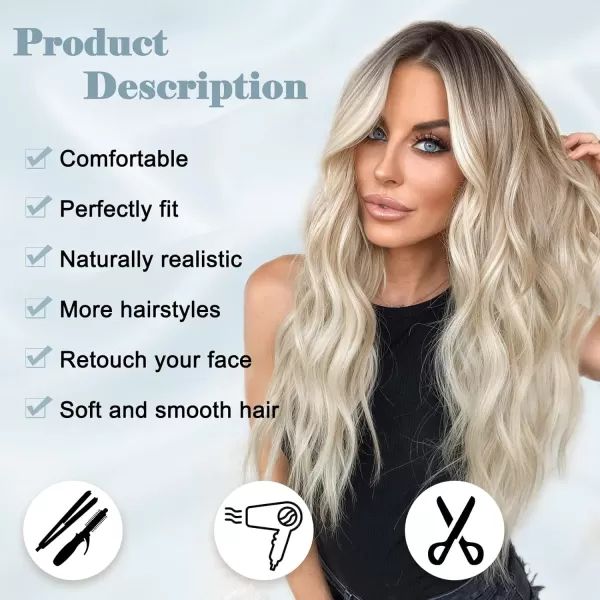 NAYOO Long Dark Brown Wavy Wig for Women 26 Inch Middle Part Curly Wavy Wig Natural Looking Synthetic Heat Resistant Fiber Wig for Daily Party Use 