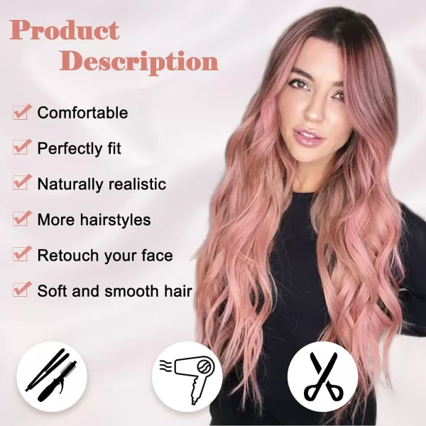 NAYOO Long Dark Brown Wavy Wig for Women 26 Inch Middle Part Curly Wavy Wig Natural Looking Synthetic Heat Resistant Fiber Wig for Daily Party Use 