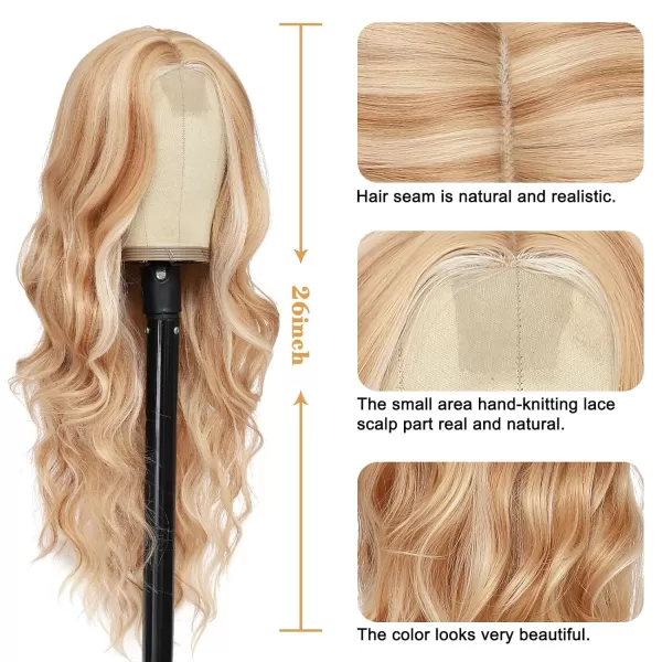 NAYOO Long Dark Brown Wavy Wig for Women 26 Inch Middle Part Curly Wavy Wig Natural Looking Synthetic Heat Resistant Fiber Wig for Daily Party Use 
