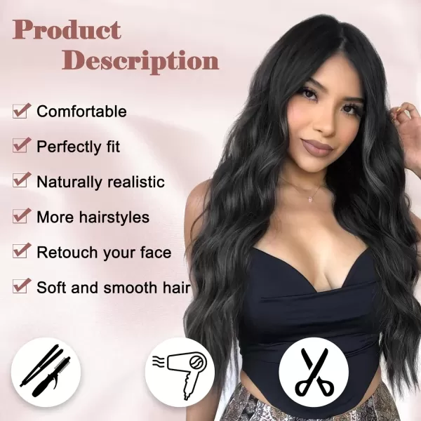 NAYOO Long Dark Brown Wavy Wig for Women 26 Inch Middle Part Curly Wavy Wig Natural Looking Synthetic Heat Resistant Fiber Wig for Daily Party Use 
